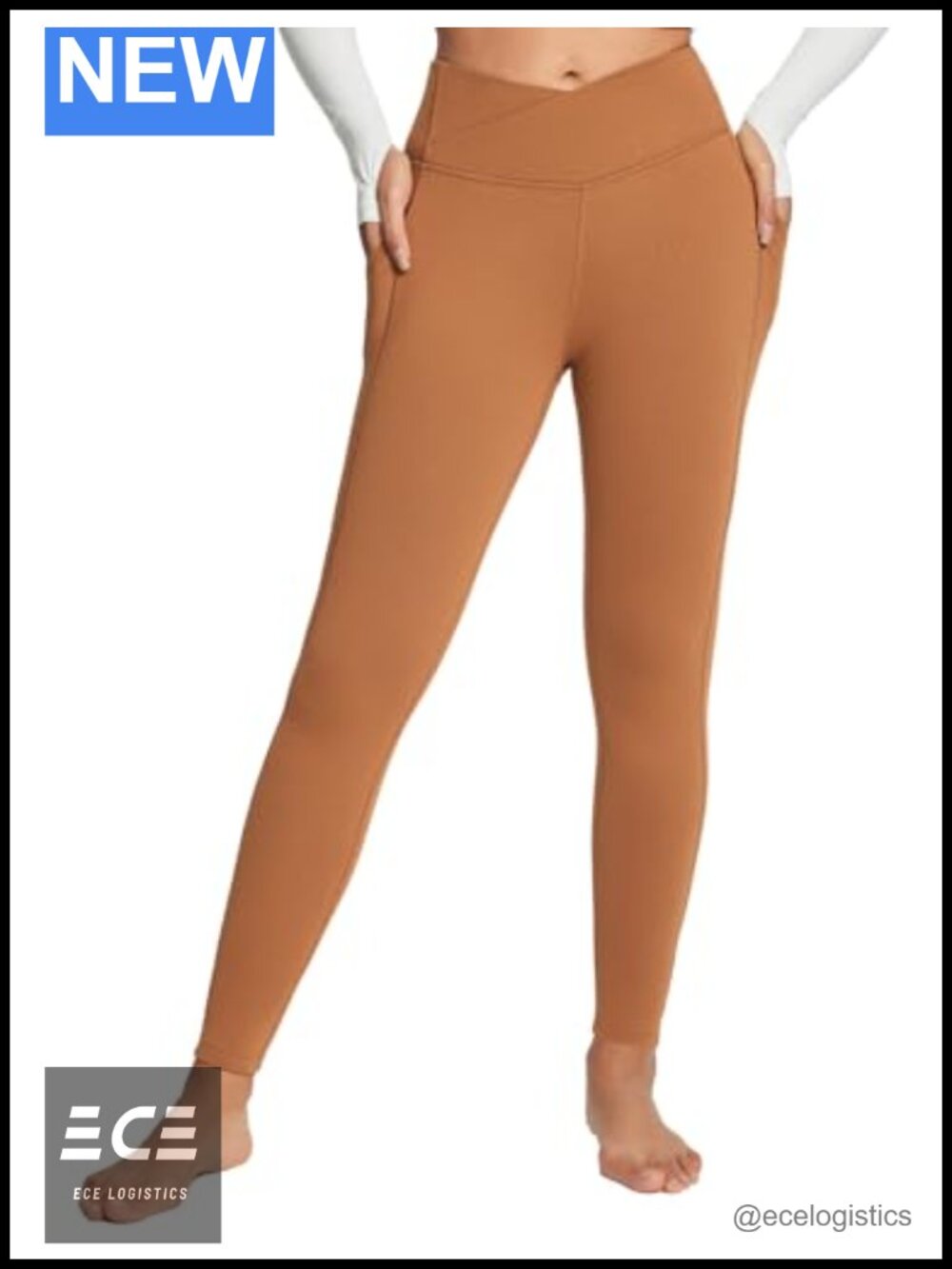 Fleece Lined Thermal Leggings High Waisted Crossover Pockets 27"